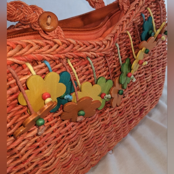 Alma Tonutti Colorful Weave Basket Purse with Flower Details - Picture 3 of 9